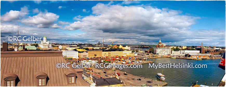 View from Palace Bar Terrace, toward the Market Square & Katajanokka. Photo & pop-up photo © R.C. Candolin-Gelber 1999 - 2011 -